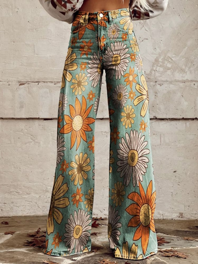 Corinne - Vintage Floral Pattern Palazzo Pants