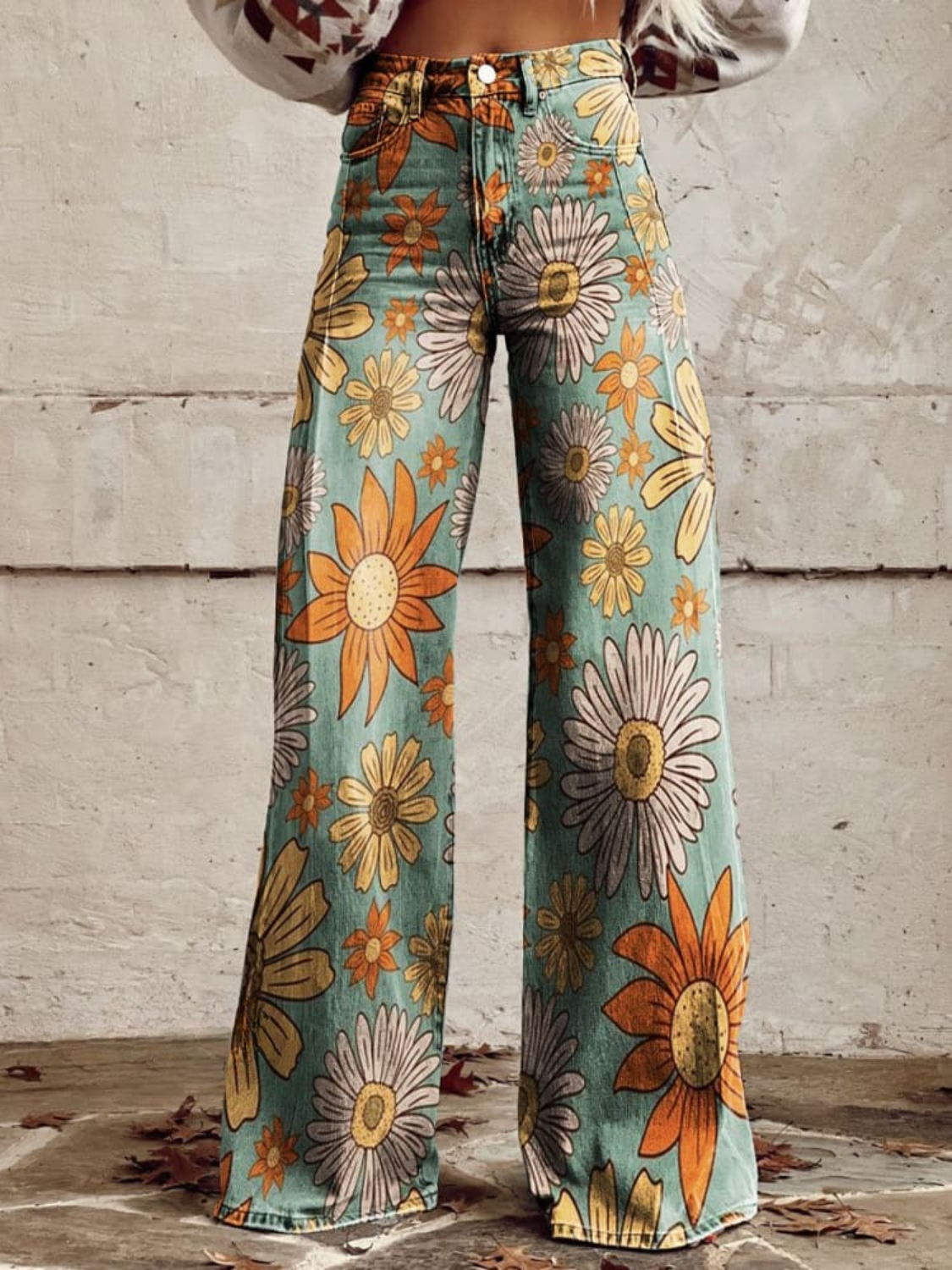 Corinne - Vintage Floral Pattern Palazzo Pants