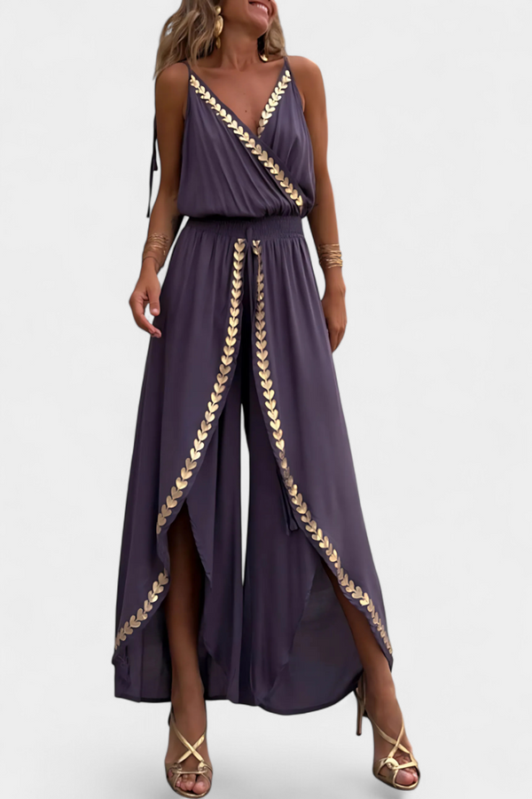 Marianne - Embroidered V-Neck Jumpsuit with Open Leg