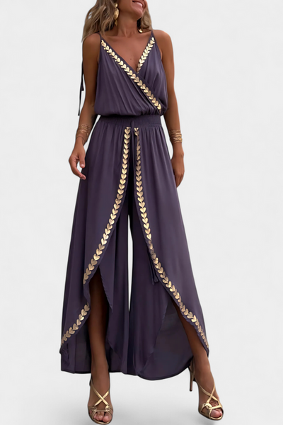 Marianne - Embroidered V-Neck Jumpsuit with Open Leg