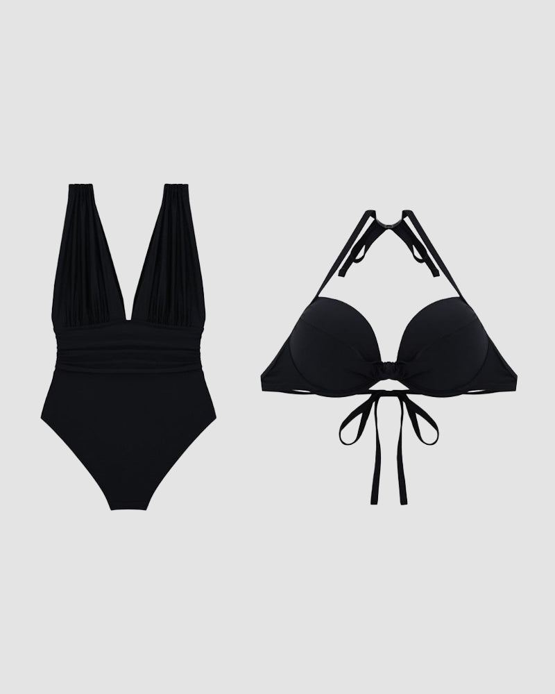 Adrianne - Shaping Swimsuit with Low Neckline and Adjustable Halter Neck