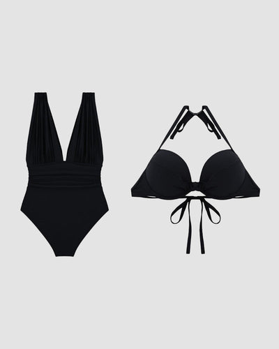 Adrianne - Shaping Swimsuit with Low Neckline and Adjustable Halter Neck