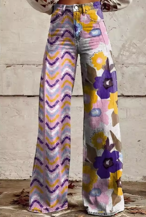 Abigail - Boho Floral Pants with High Waist and Artistic Festival Comfort