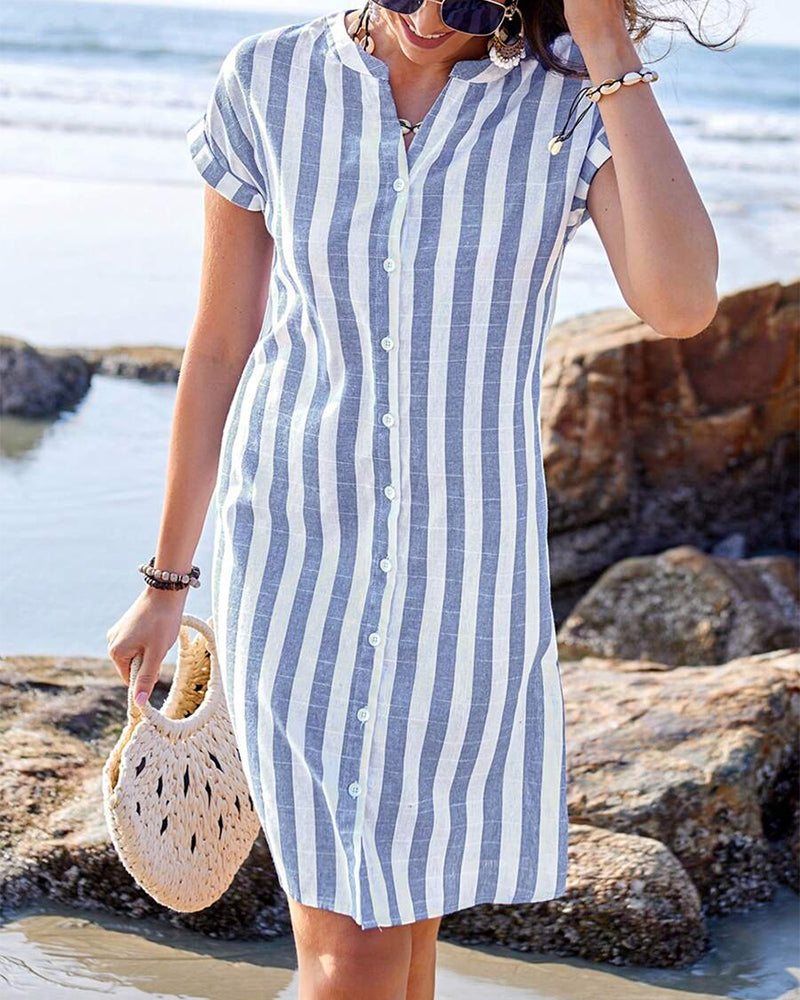 Marga - Elegant Striped Shirt Dress