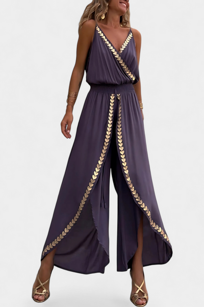 Marianne - Embroidered V-Neck Jumpsuit with Open Leg