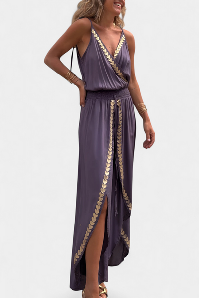Marianne - Embroidered V-Neck Jumpsuit with Open Leg