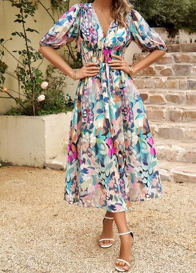 Veloura - Flattering Floral Midi Dress