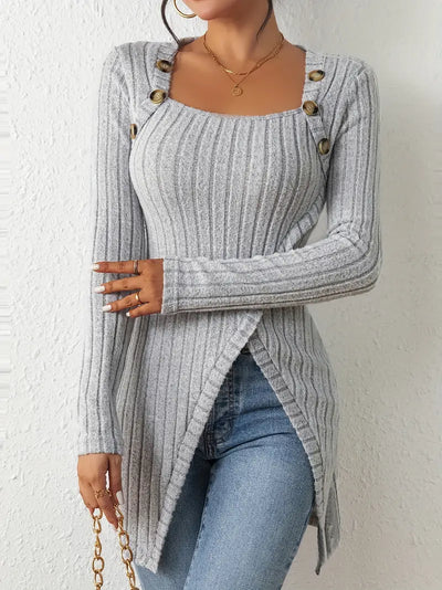 Jasmine - Asymmetric Top with Buttons and Ribs