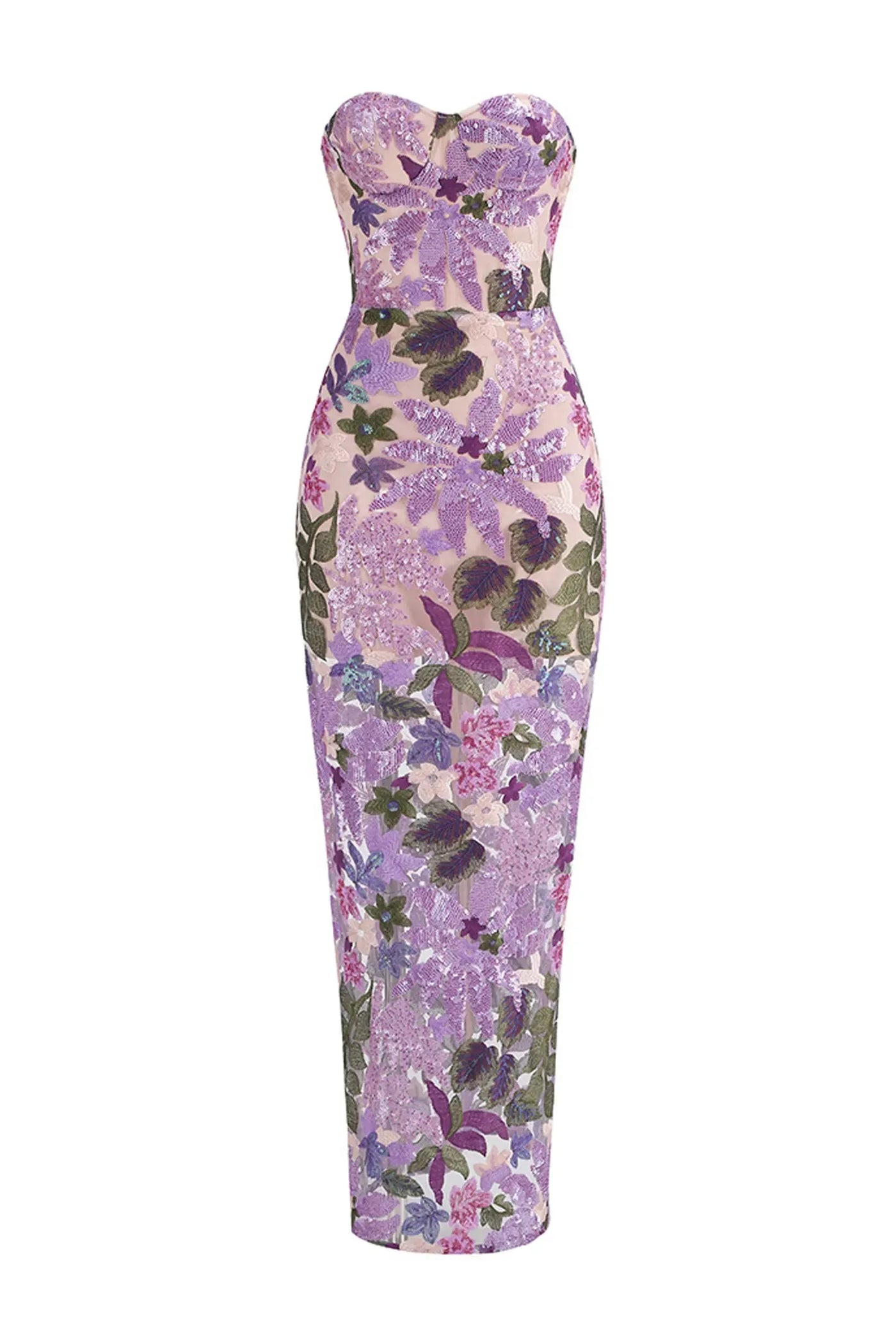 Leanna Purple Embroidered Sequins Maxi Dress