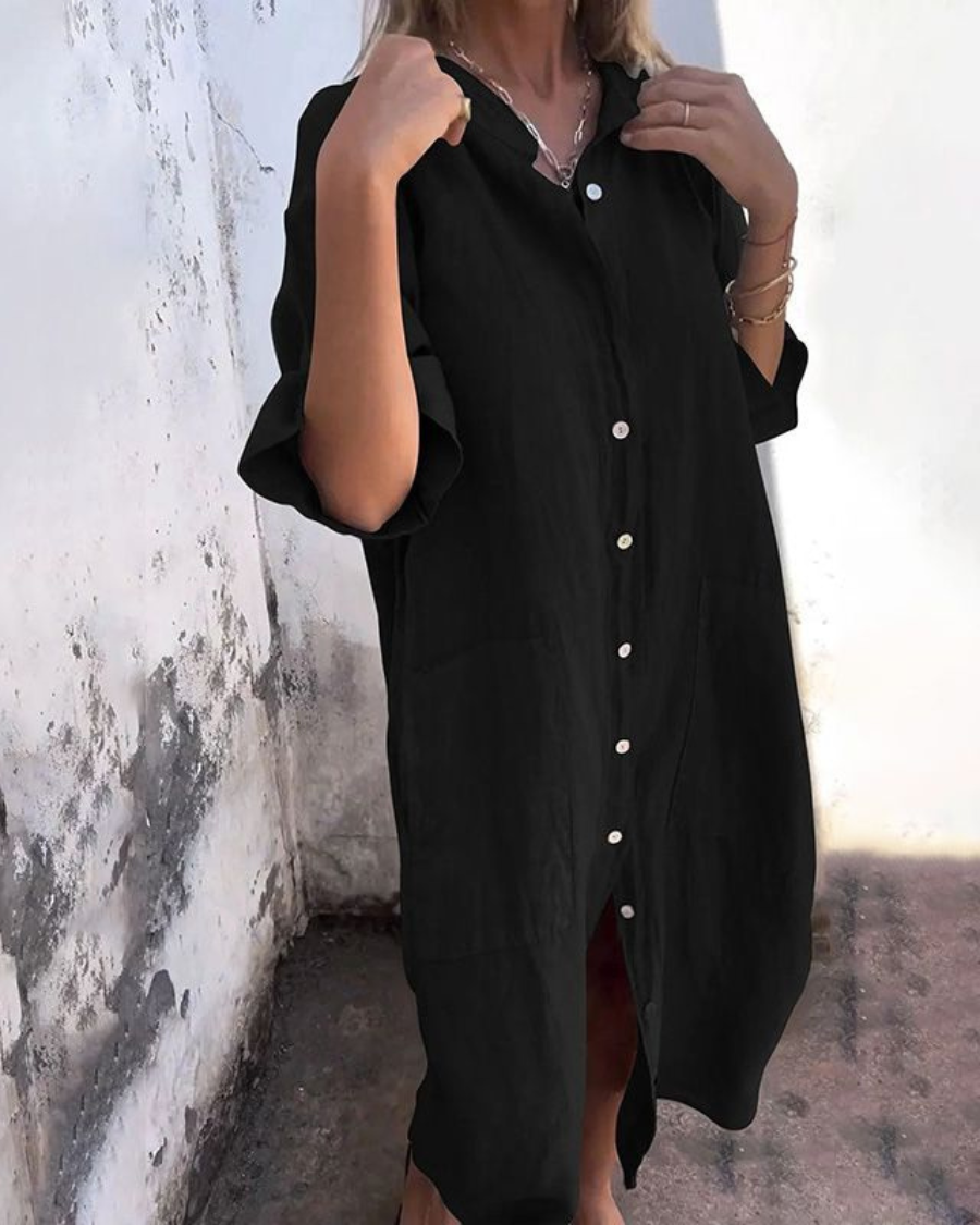 Ivy - Ibiza Style Casual Ankle-length Shirt Dress