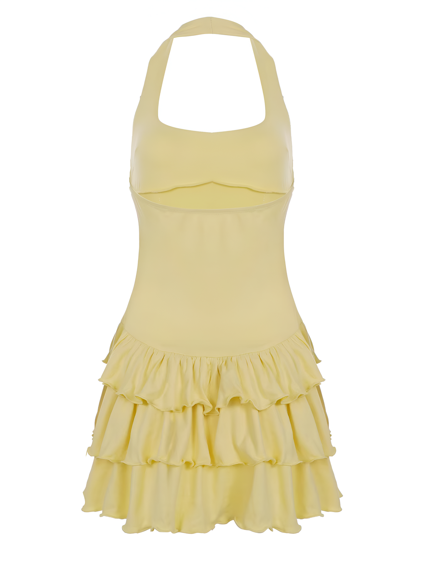 Priya - Mini Halter Neck Ruffle Hem Bodycon Summer Dress