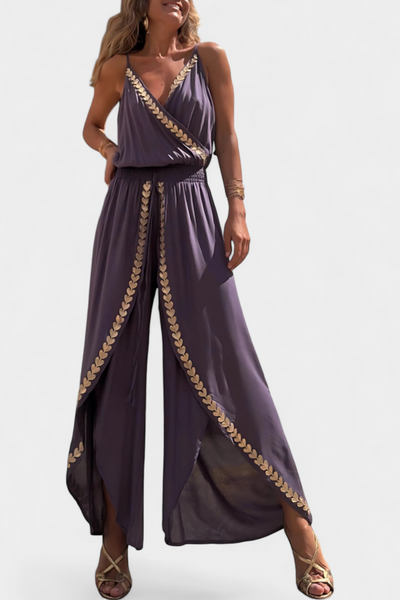 Marianne - Embroidered V-Neck Jumpsuit with Open Leg