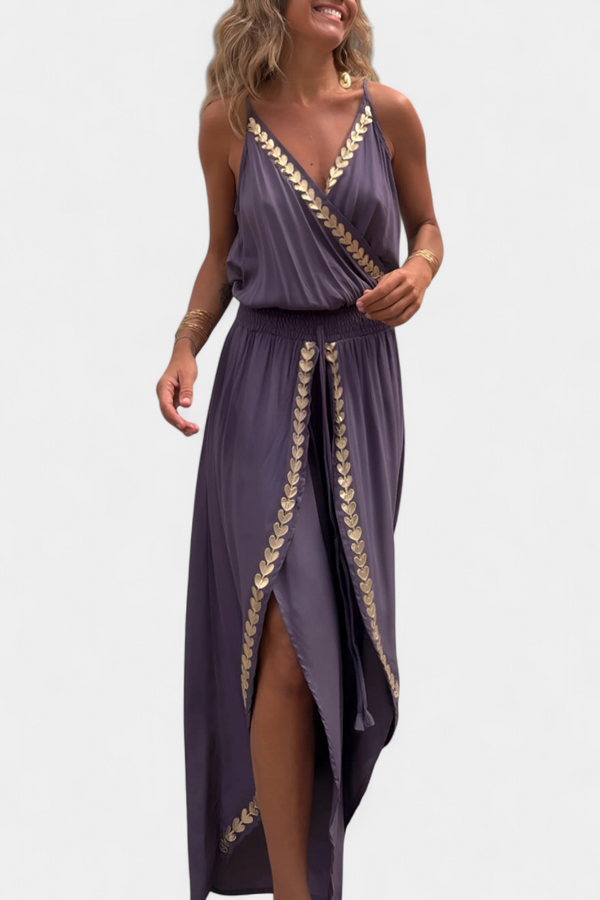 Marianne - Embroidered V-Neck Jumpsuit with Open Leg