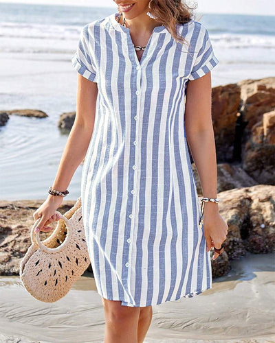 Marga - Elegant Striped Shirt Dress