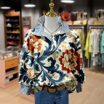 Lucienne - Classy Vintage Floral Printed Blouse