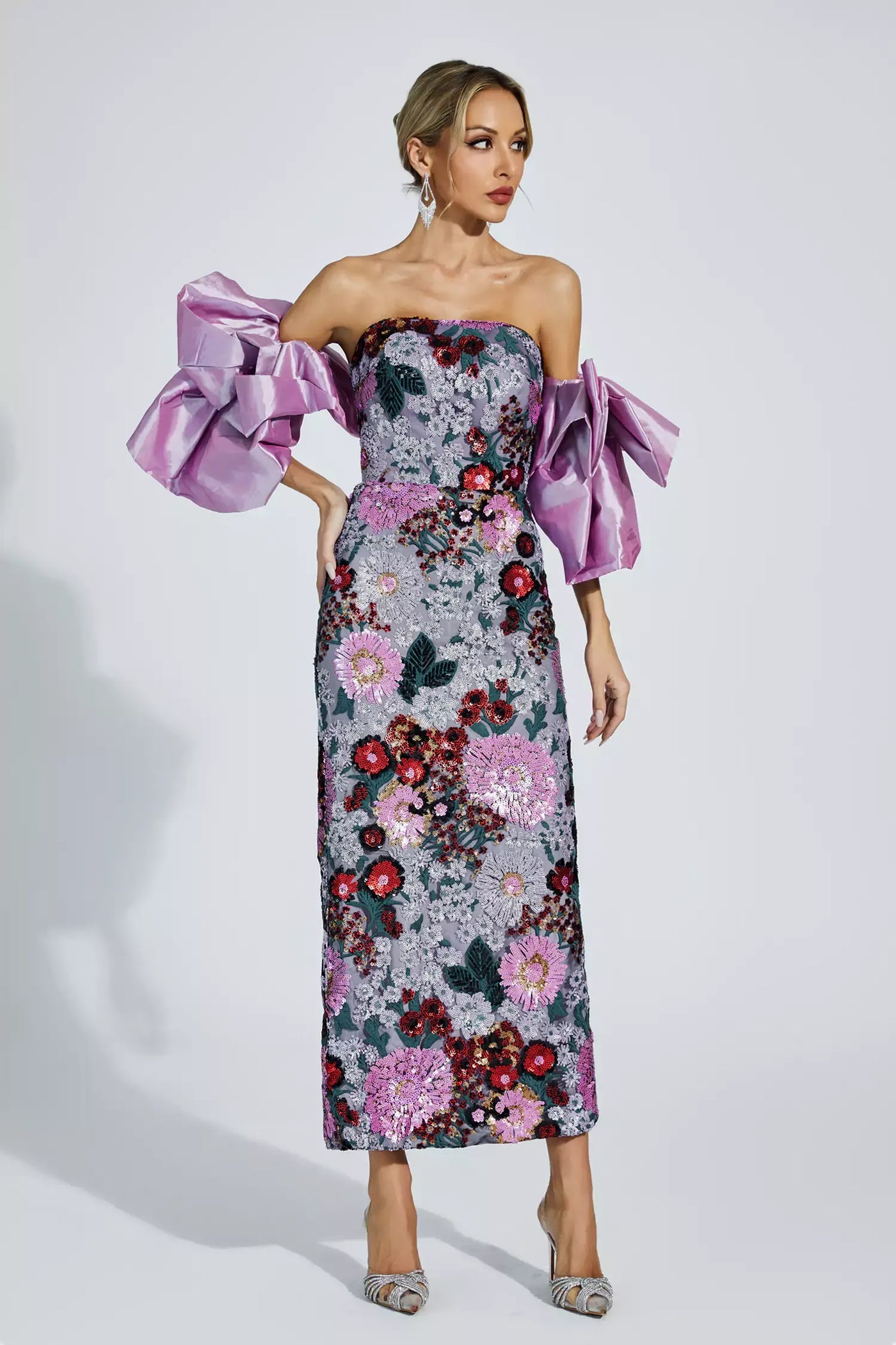 Leanna Purple Flower Embellishment Maxi Dress
