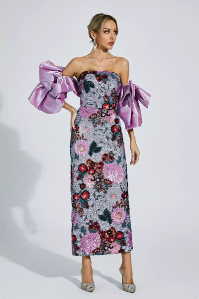 Leanna Purple Flower Embellishment Maxi Dress