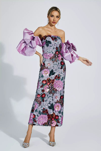 Leanna Purple Flower Embellishment Maxi Dress