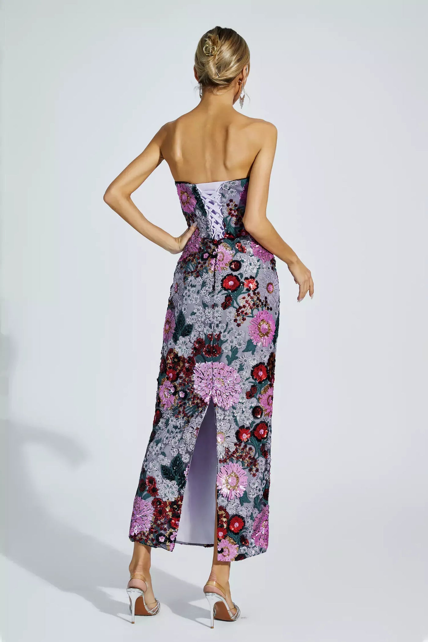 Leanna Purple Flower Embellishment Maxi Dress