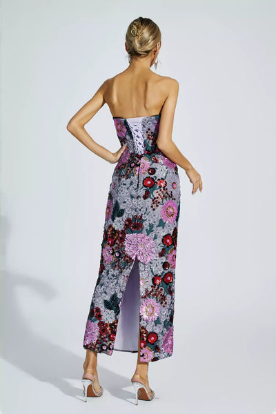 Leanna Purple Flower Embellishment Maxi Dress