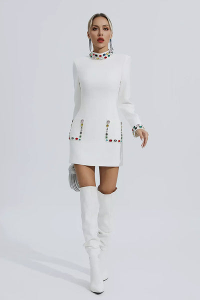 Karina White Diamond Embellishment Mini Dress