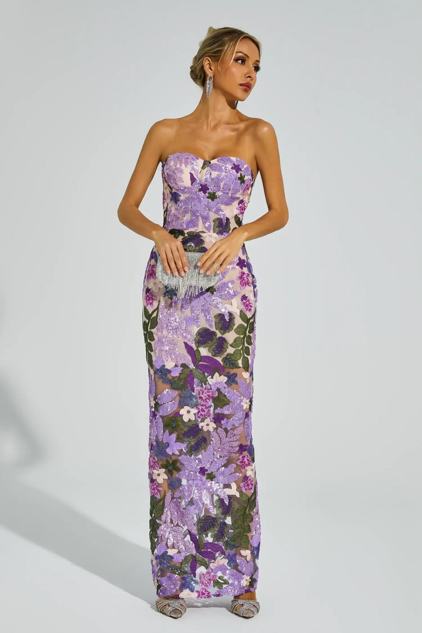 Leanna Purple Embroidered Sequins Maxi Dress