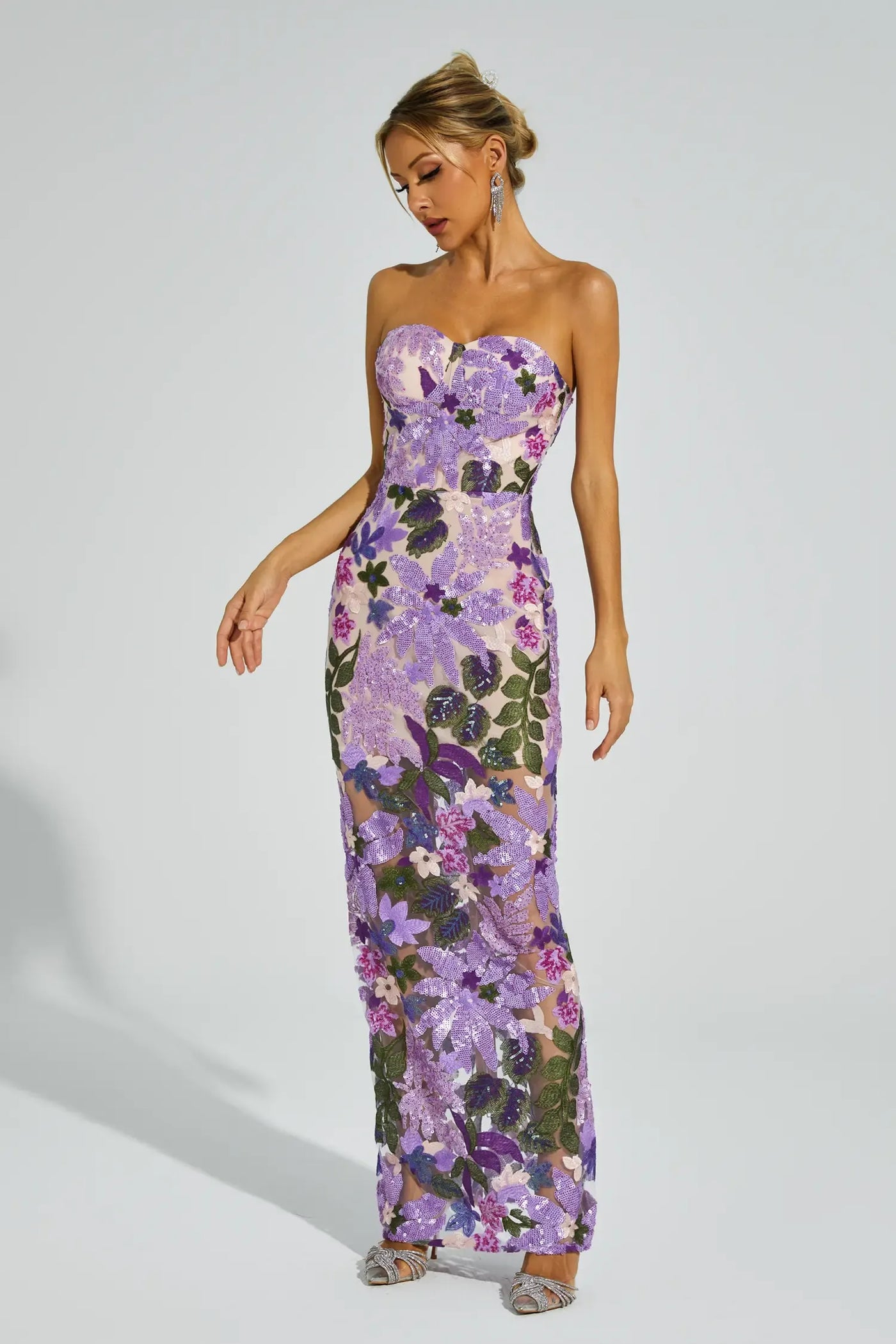 Leanna Purple Embroidered Sequins Maxi Dress