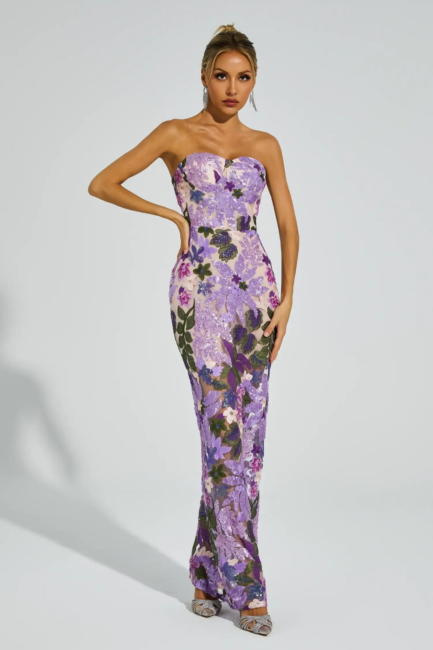 Leanna Purple Embroidered Sequins Maxi Dress