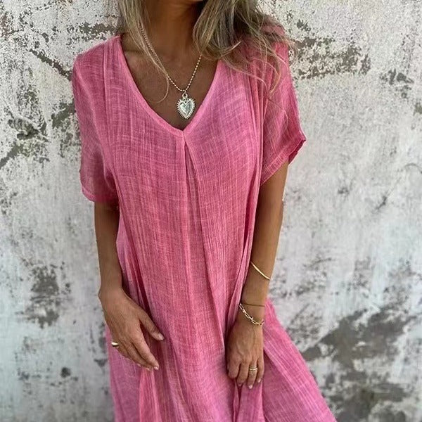 Draped V-Neck Dress for Timeless Elegance