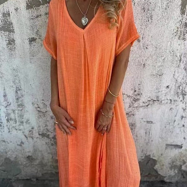 Draped V-Neck Dress for Timeless Elegance