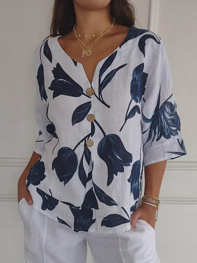 Clover - Floral V-Neck Blouse