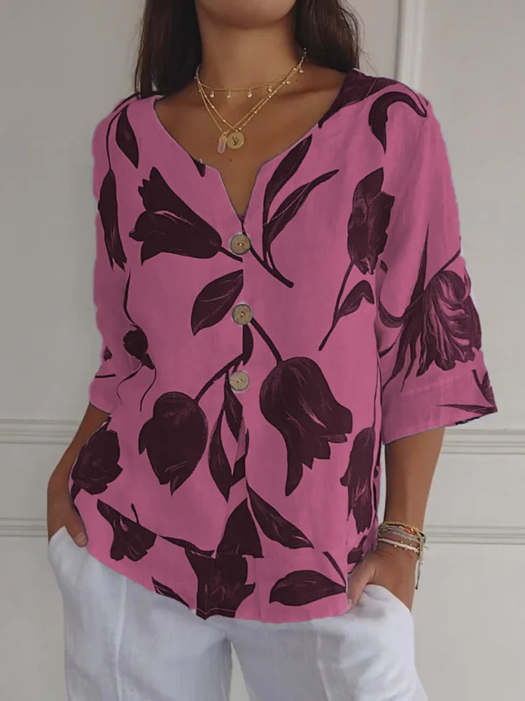Clover - Floral V-Neck Blouse