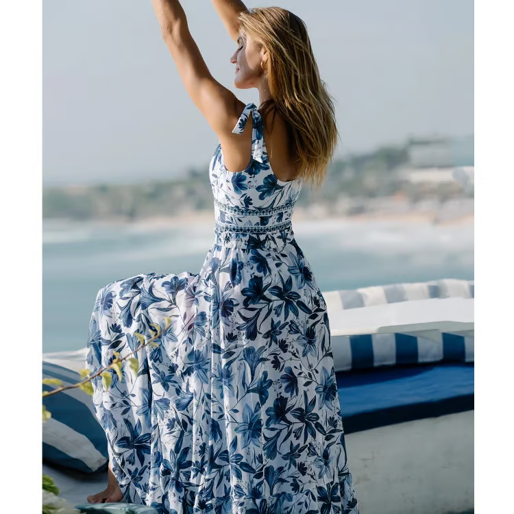 Blue Bloom Set – Swimsuit & Skirt