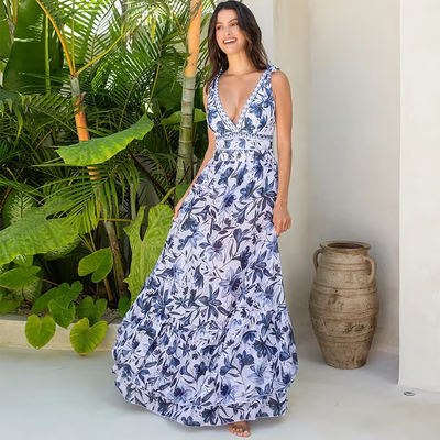 Blue Bloom Set – Swimsuit & Skirt