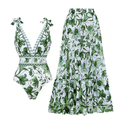 Blue Bloom Set – Swimsuit & Skirt
