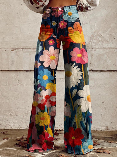 Casandra - Elegant and Modern Wide-Leg Flower Print Pants