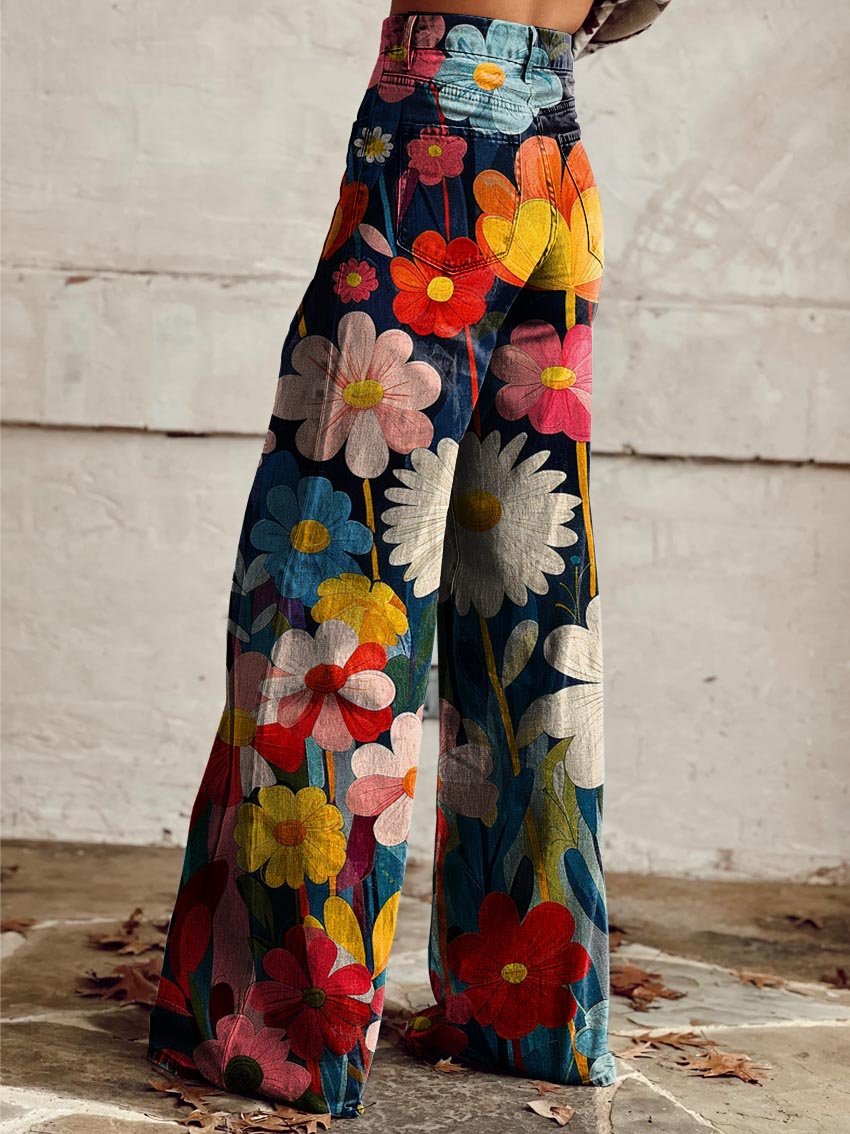 Casandra - Elegant and Modern Wide-Leg Flower Print Pants