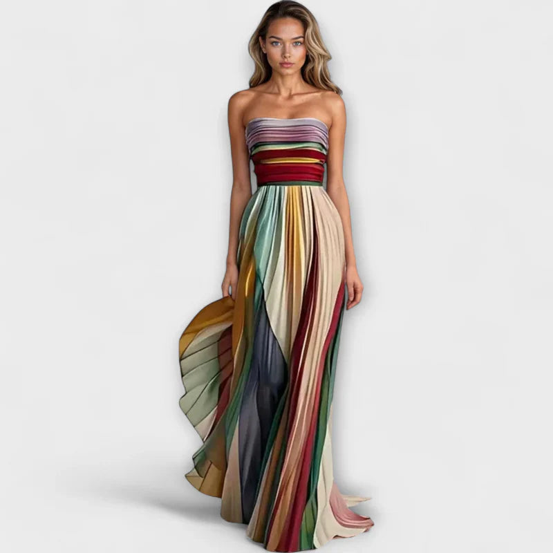 Abigail - Strapless Colourful Pleated Maxi Dress